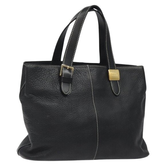 Burberrys Hand Bag Leather Black Gold Auth MX353 - Picture 1 of 16